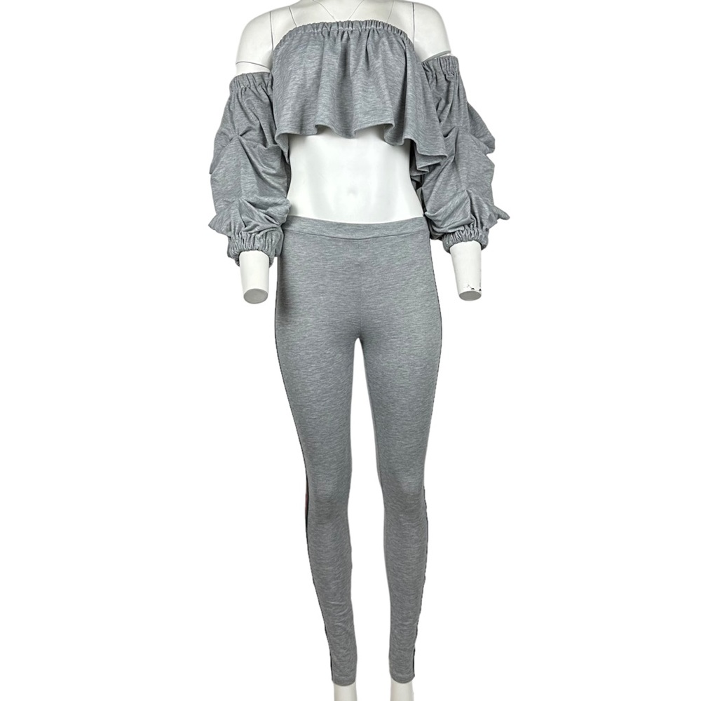 Two Piece Leggings Set Light Gray